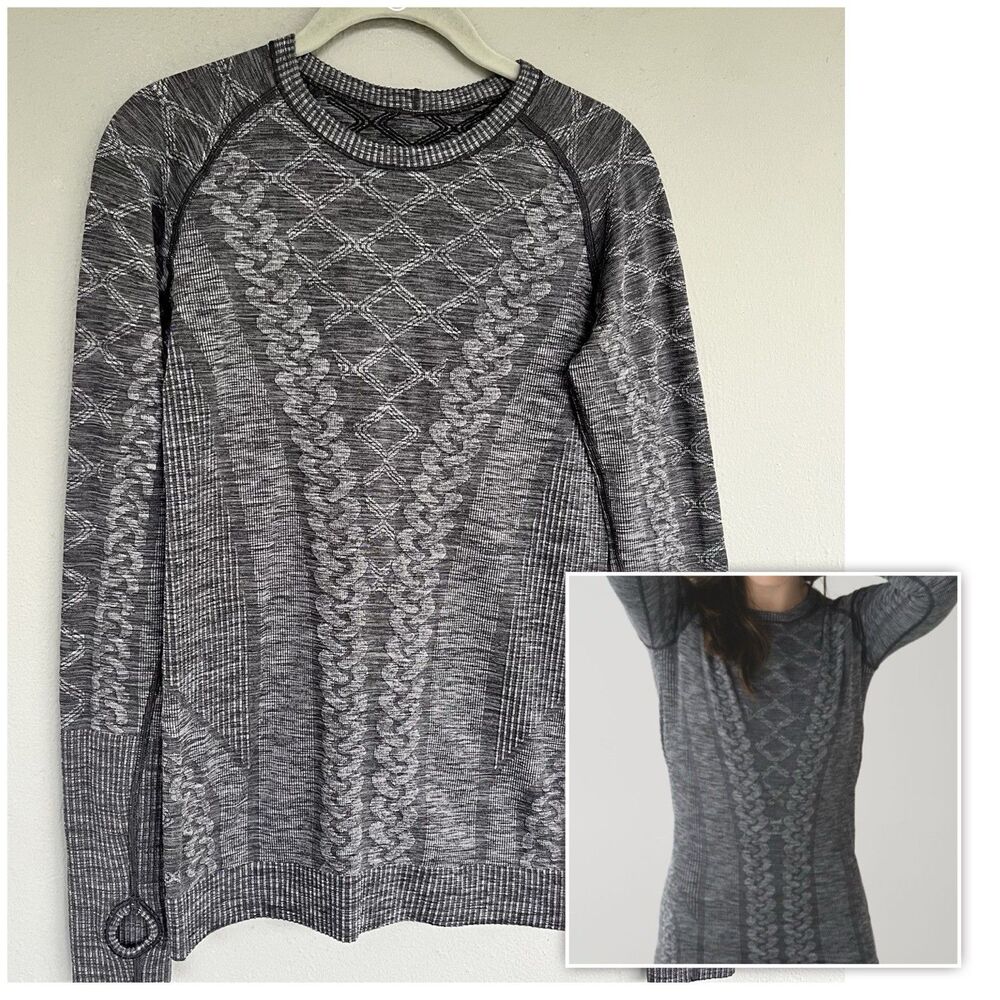 Lululemon Rest Less Pullover Size 2 Heather Black Ribbed Mid Layer Thumhole Grey